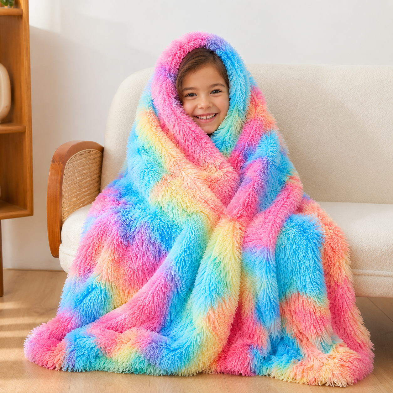 Tie-dyed Furry Rainbow Blanket
