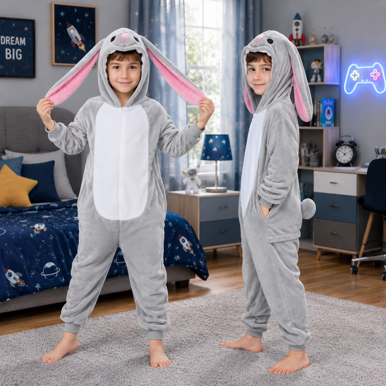 Munchkin Grey Rabbit Onesie