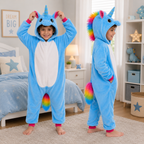 Child wearing a printed pegasus-design onesie