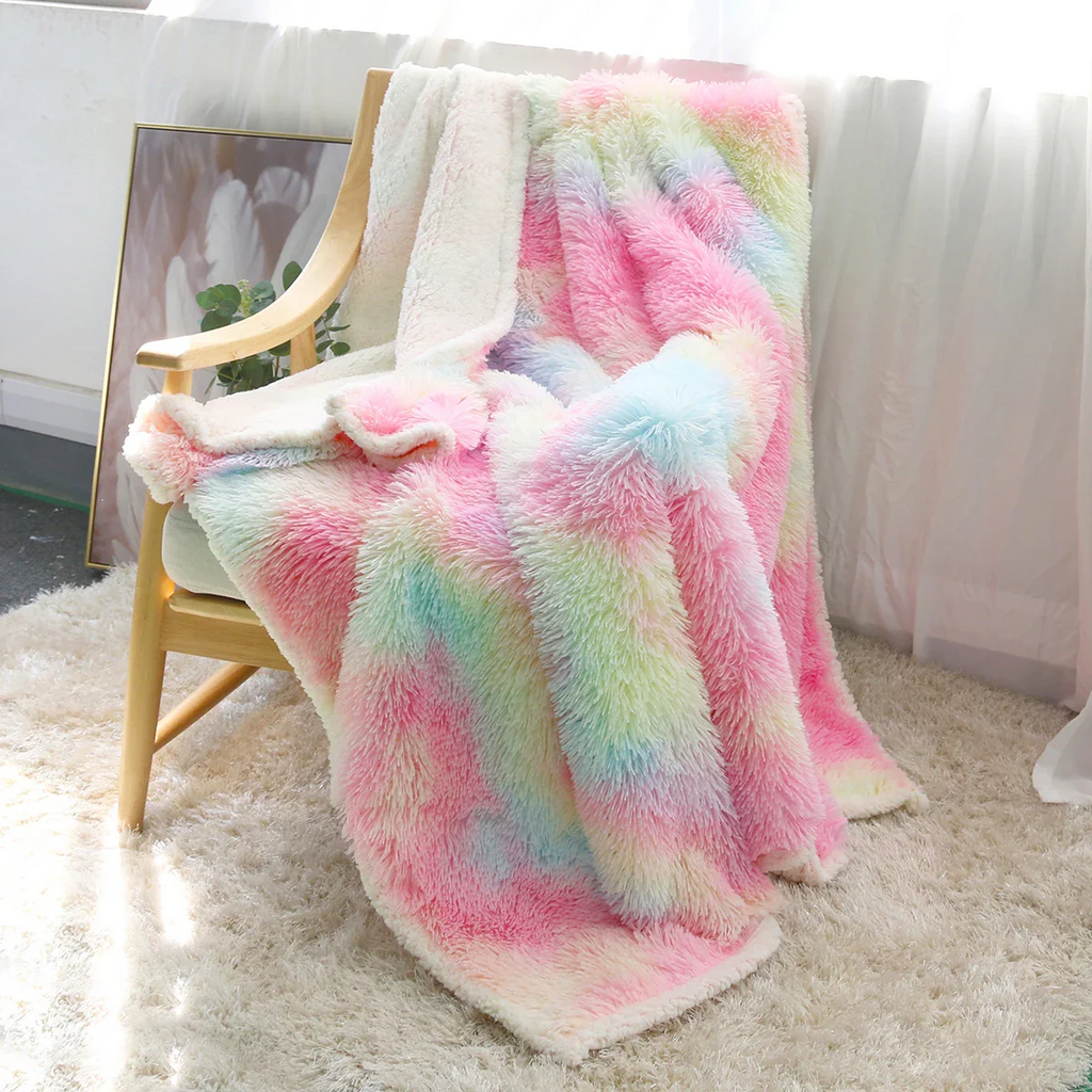 Rainbow Plush Faux Fur Blanket