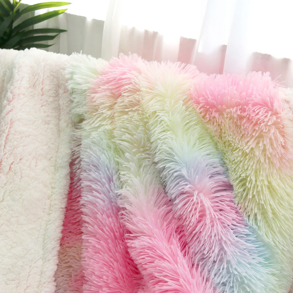 Rainbow Plush Faux Fur Blanket